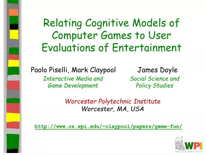 relating cognitive models of computer games to user evaluations of entertainment