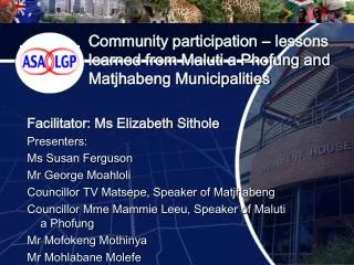 Community participation – lessons learned from Maluti a Phofung and Matjhabeng Municipalities