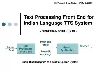 Text Processing Front End for Indian Language TTS System
