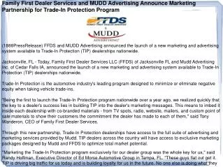 Family First Dealer Services and MUDD Advertising Announce M