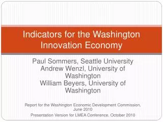 Indicators for the Washington Innovation Economy