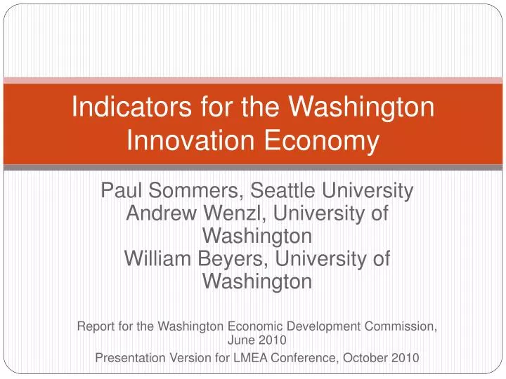 indicators for the washington innovation economy