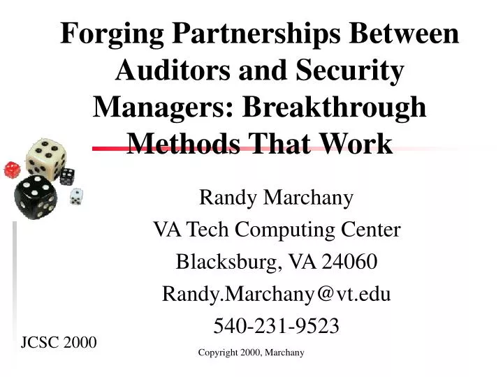 forging partnerships between auditors and security managers breakthrough methods that work