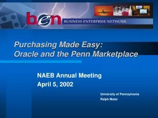 Purchasing Made Easy: Oracle and the Penn Marketplace