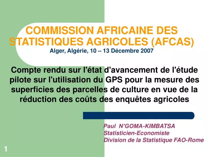 commission africaine des statistiques agricoles afcas alger alg rie 10 13 d cembre 2007