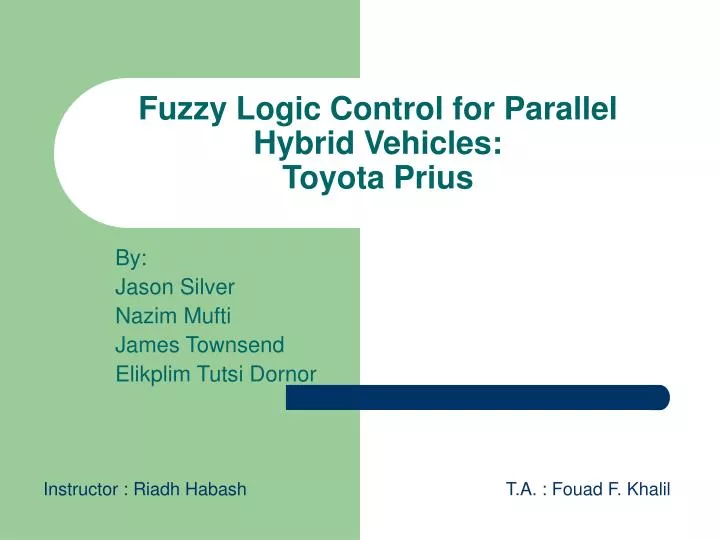 fuzzy logic control for parallel hybrid vehicles toyota prius