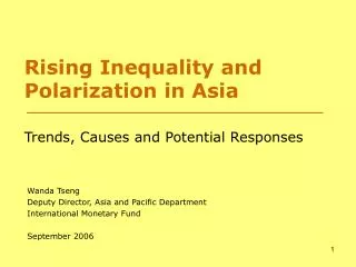 Rising Inequality and Polarization in Asia Trends, Causes and Potential Responses