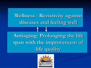Wellness : Rezistivity against diseases and feeling well Antiaging: Prolonging the life span with the improvement of lif