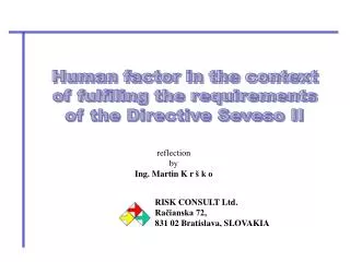 Human factor in the context of fulfiling the requirements of the Directive Seveso II