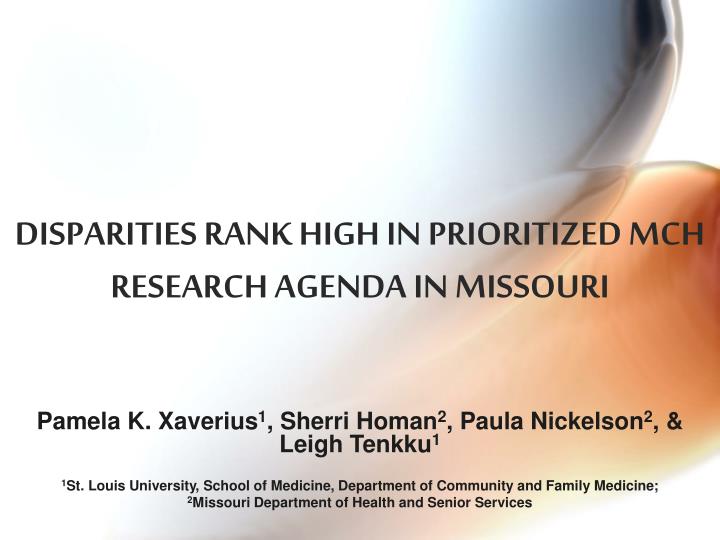 disparities rank high in prioritized mch research agenda in missouri