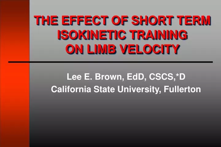 the effect of short term isokinetic training on limb velocity
