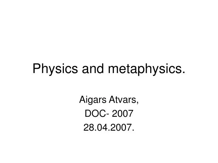 physics and metaphysics