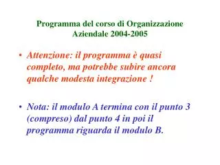 Programma del corso di Organizzazione Aziendale 2004-2005
