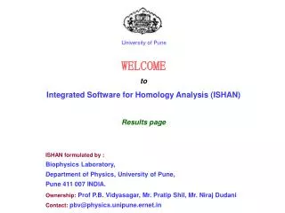 WELCOME to Integrated Software for Homology Analysis (ISHAN) Results page