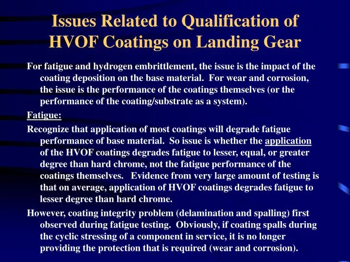 issues related to qualification of hvof coatings on landing gear