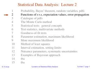 Statistical Data Analysis: Lecture 2