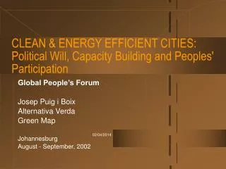 CLEAN &amp; ENERGY EFFICIENT CITIES: Political Will, Capacity Building and Peoples' Participation