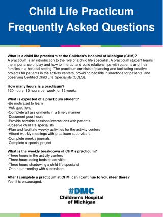 Child Life Practicum Frequently Asked Questions