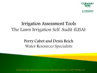 Irrigation Assessment Tools The Lawn Irrigation Self Audit (LISA) Perry Cabot and Denis Reich Water Resources Specialist