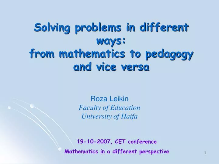 solving problems in different ways from mathematics to pedagogy and vice versa