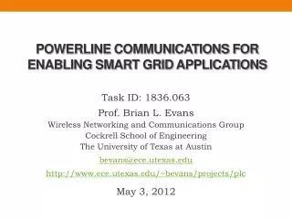 POWERLINE COMMUNICATIONS FOR ENABLING SMART GRID APPLICATIONS