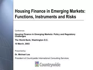 Housing Finance in Emerging Markets: Functions, Instruments and Risks