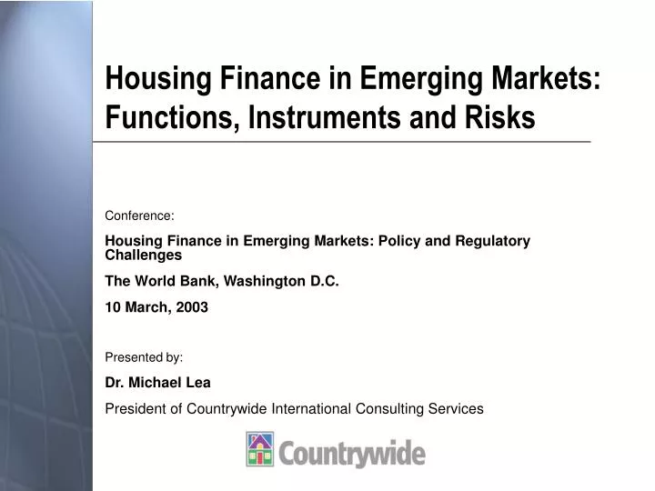 housing finance in emerging markets functions instruments and risks