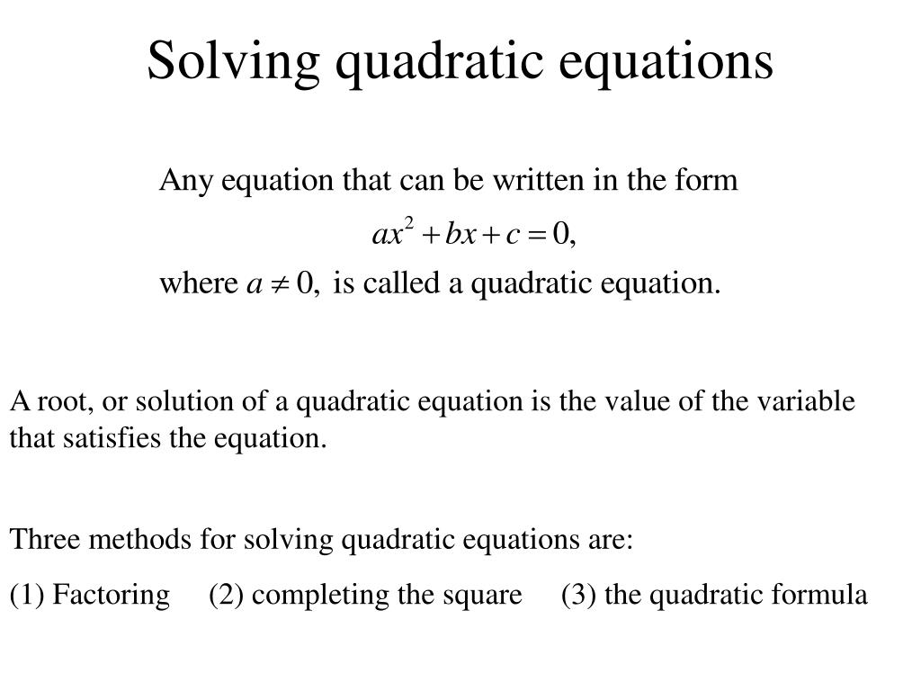 PPT - Solving quadratic equations PowerPoint Presentation, free ...