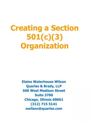 Creating a Section 501(c)(3) Organization