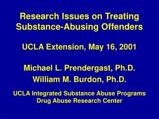 Research Issues on Treating Substance-Abusing Offenders