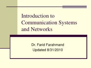 Introduction to Communication Systems and Networks