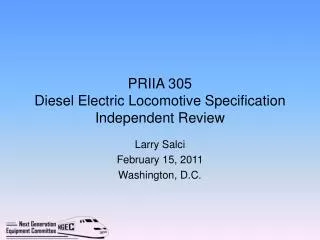 PRIIA 305 Diesel Electric Locomotive Specification Independent Review