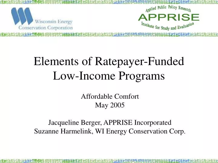 elements of ratepayer funded low income programs