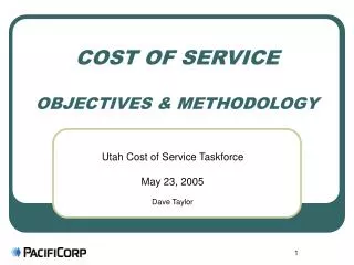 COST OF SERVICE OBJECTIVES &amp; METHODOLOGY