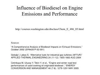 Influence of Biodiesel on Engine Emissions and Performance courses.washington/dtsclass/Chem_E_486_05.html Sources