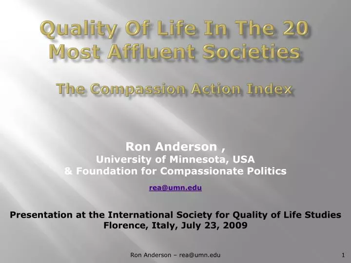 quality of life in the 20 most affluent societies the compassion action index