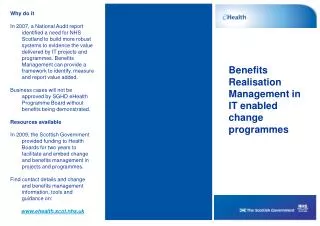 Benefits Realisation Management in IT enabled change programmes