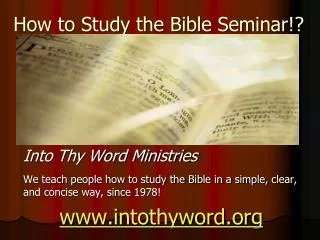 How to Study the Bible Seminar!?