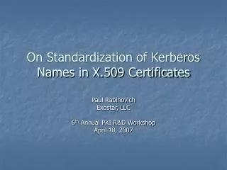 On Standardization of Kerberos Names in X.509 Certificates