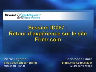 Session ID067 : Retour d’expérience sur le site Frimr.com