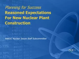 Planning for Success Reasoned Expectations For New Nuclear Plant Construction NARUC Nuclear Issues Staff Subcommittee