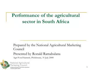 Performance of the agricultural sector in South Africa