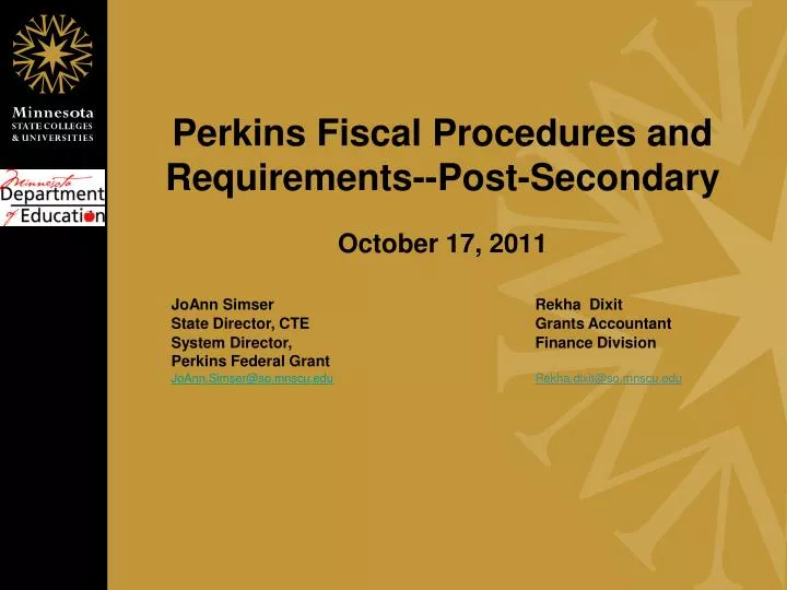perkins fiscal procedures and requirements post secondary