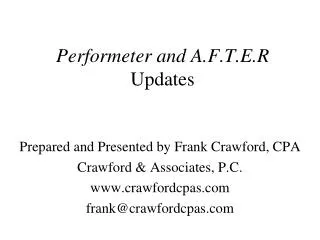 Performeter and A.F.T.E.R Updates