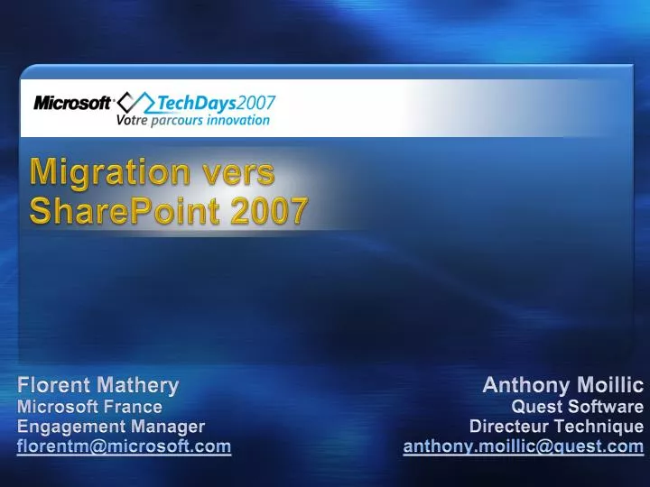migration vers sharepoint 2007