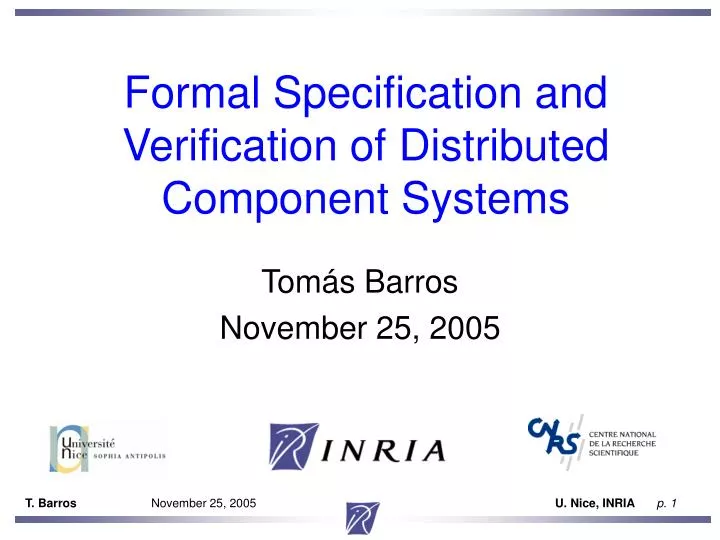 formal specification and verification of distributed component systems