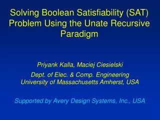 Solving Boolean Satisfiability (SAT) Problem Using the Unate Recursive Paradigm