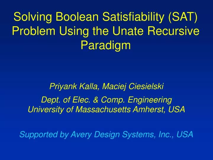 solving boolean satisfiability sat problem using the unate recursive paradigm