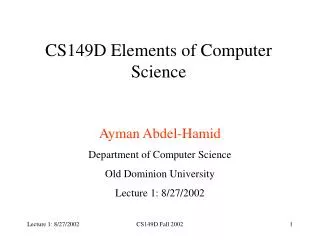 CS149D Elements of Computer Science