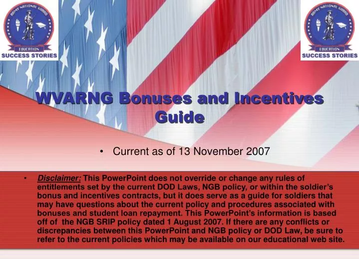wvarng bonuses and incentives guide